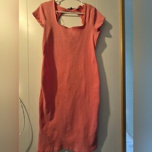 Nine West Ribbed Knit Dress – Coral Cap Sleeve Midi | Size XXL Workwear